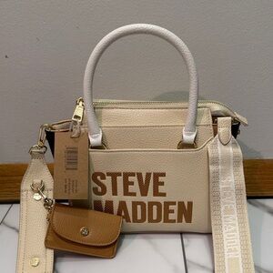 NWT Steve Madden Beige and Brown Satchel with adjustable crossbody strap